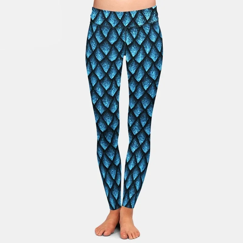 Ladies Fish Scales Patterned Brushed Leggings