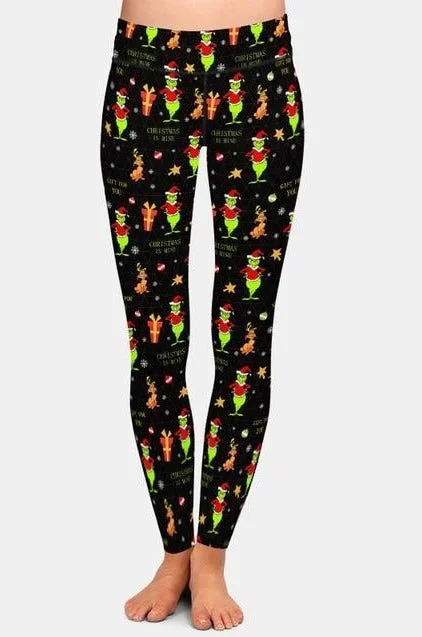 Ladies Grinch - Christmas Is Mine Fashion Brushed Leggings