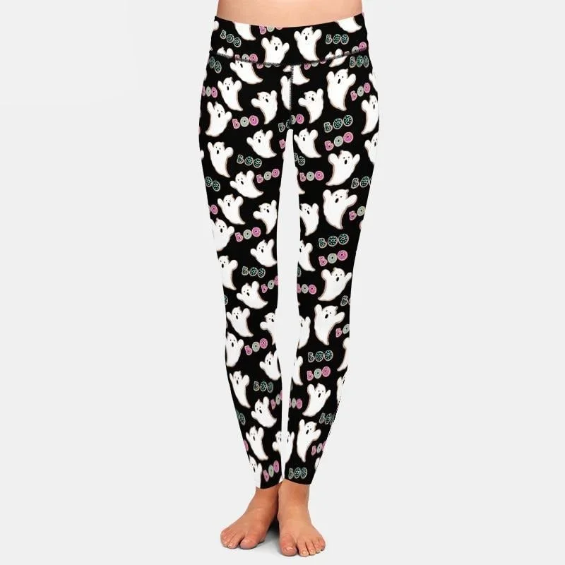 Ladies Halloween Ghosts & Boo Text Printed Leggings