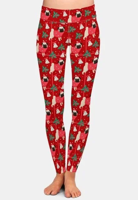 Ladies Merry Pug Christmas Printed Leggings