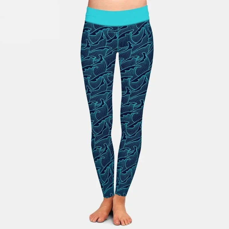 Ladies Sea Wave Digital Printed Leggings