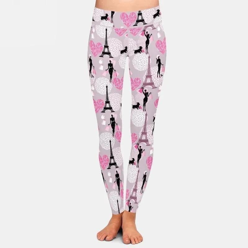 Ladies Super Soft Milk Silk Paris & Fashion Printed Leggings