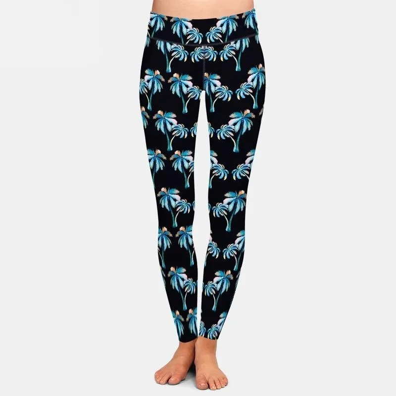 Ladies Tropical Palm Trees & Coconuts Printed Leggings