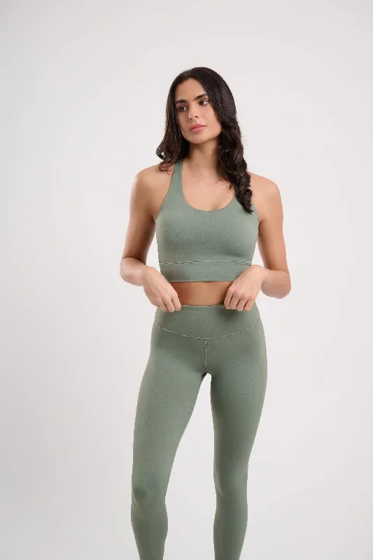 Laurel Cross Back Sports Top Olive Green