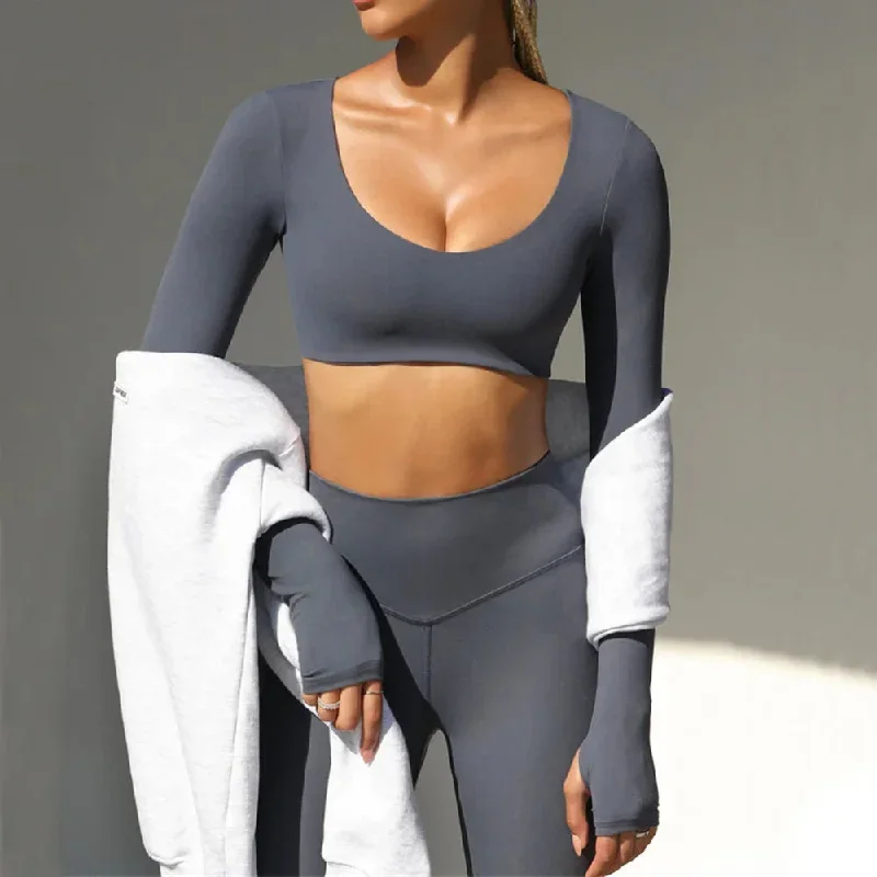 Long- Sleeved U-Neck Yoga Top and Leggings