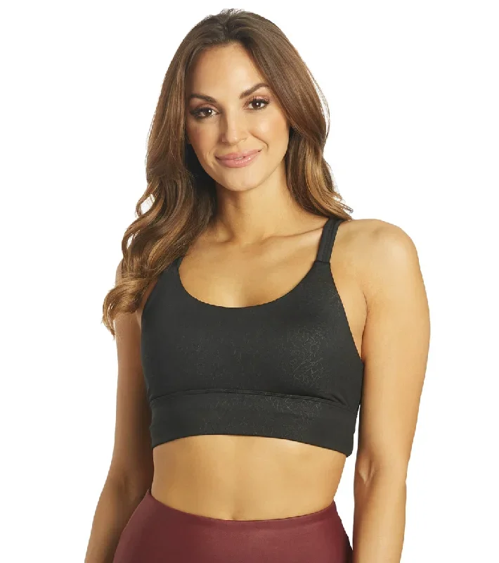 Marika Lacey Yoga Sports Bra Black Linear Floral Emboss