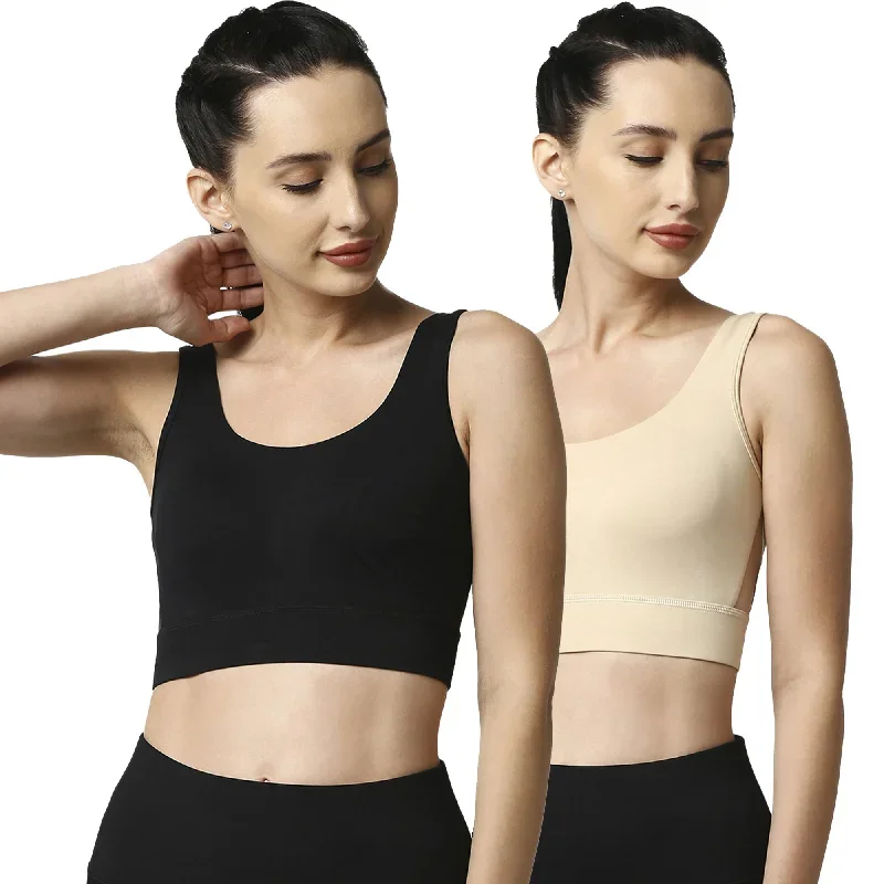 Medium Impact Non Padded Non Wired Long Line Sports Bra (Pack of 2)