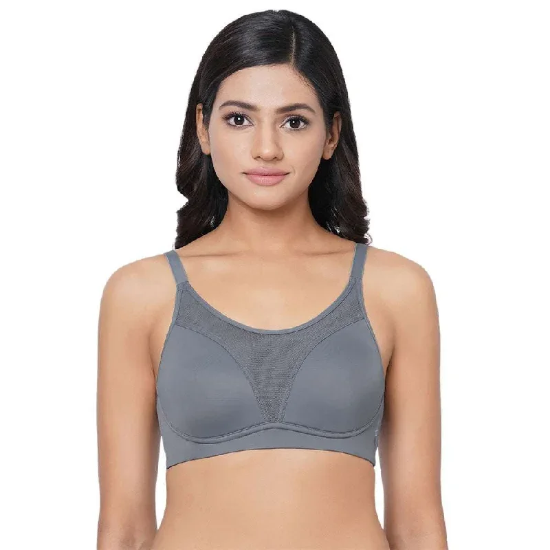 Asean Sports Padded Non-Wired Full Coverage Full Support High Intensity Sports Bra - Grey