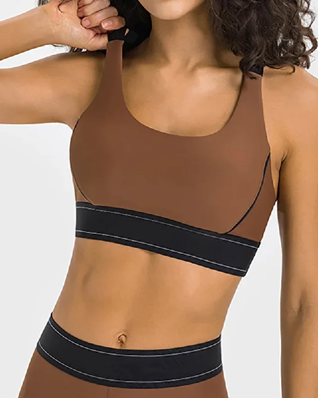 New Colorblock Back Cross High Protect Adjust Shoulder Strap Sports Yoga Bra Black Brown White Gray 4-12