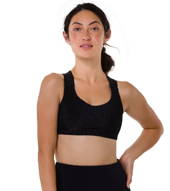 Onzie Half Moon Yoga Sports Bra Black Rib