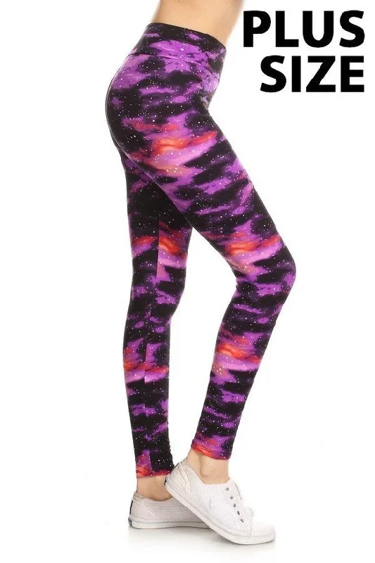 Purple Galaxy Yoga Waistband Plus Leggings