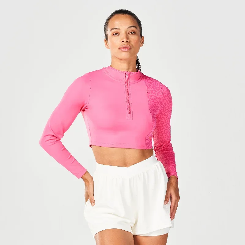 Qtr Zip Untamed Top - Hot Pink Print