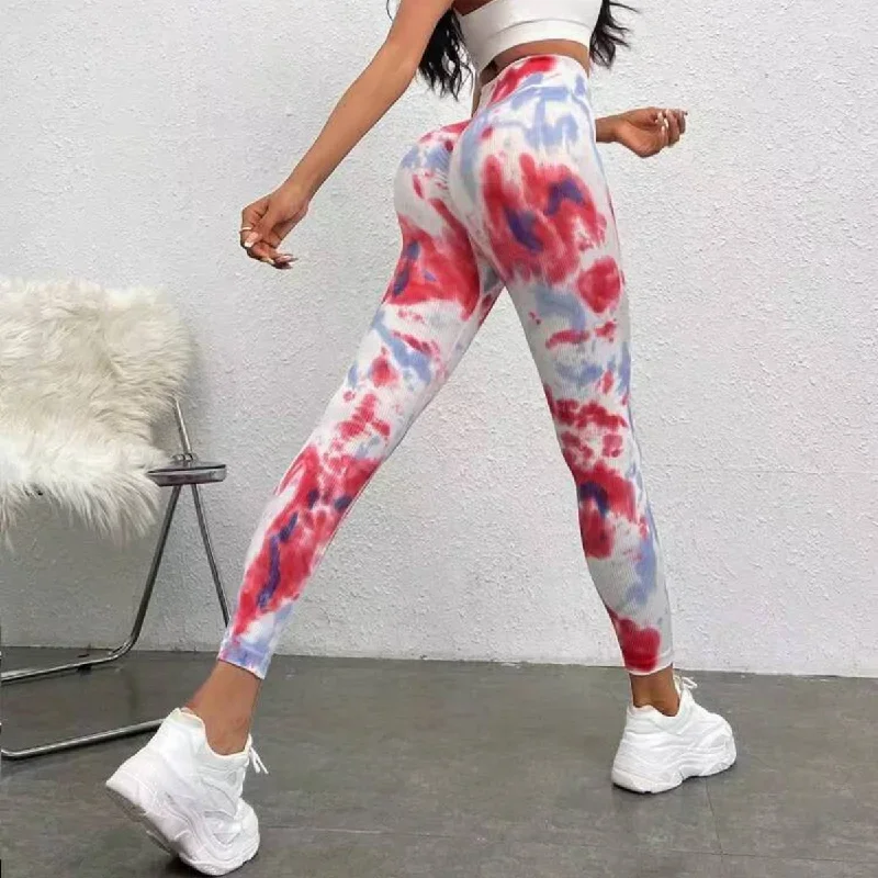 Seamless tie-dye hip lift wet wicking sweat sports fitness pants