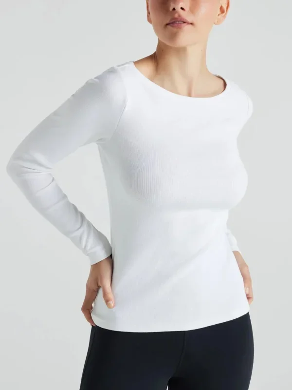 Serene Rib Long Sleeve Top - Snow White