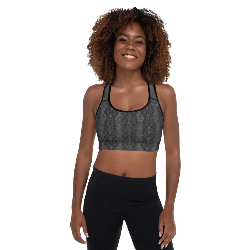 Black Snake Skin Padded Sports Bra