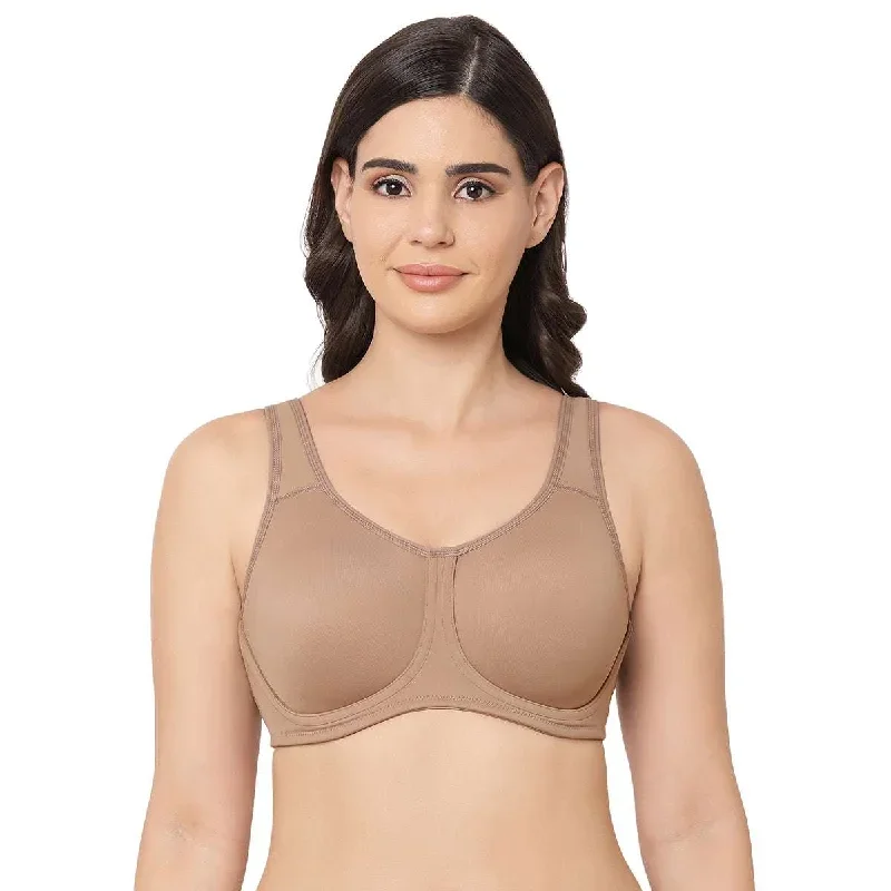 Sport Non Padded Wired Full Coverage Full Support High Intensity Sports Bra - Brown