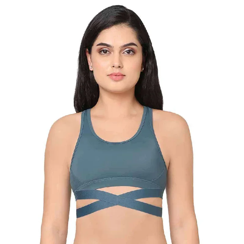 Sports Lover Padded Non-wired Strappy Medium Intensity Full coverage Sports Bra - Grey