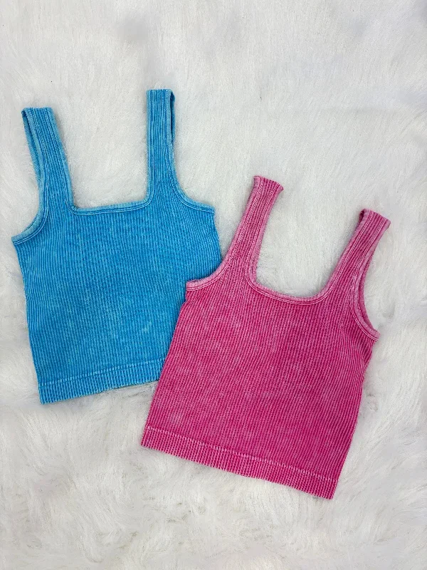 Square neck padded ribbed tanks