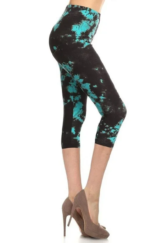 Turquoise & Black Tiedye OS Capri