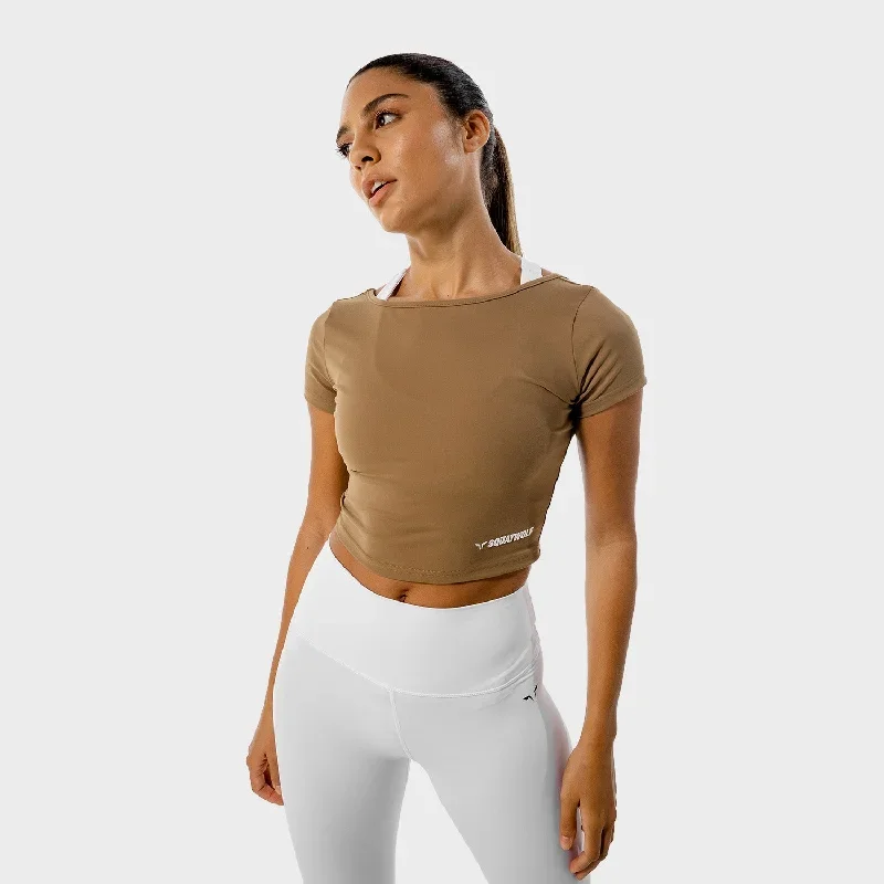 Warrior Crop Tee - Half Sleeves - Brown