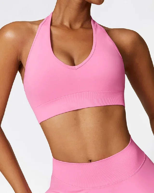 Woman Seamless V Halter Neck Knit High Elastic Sports Bra S-L