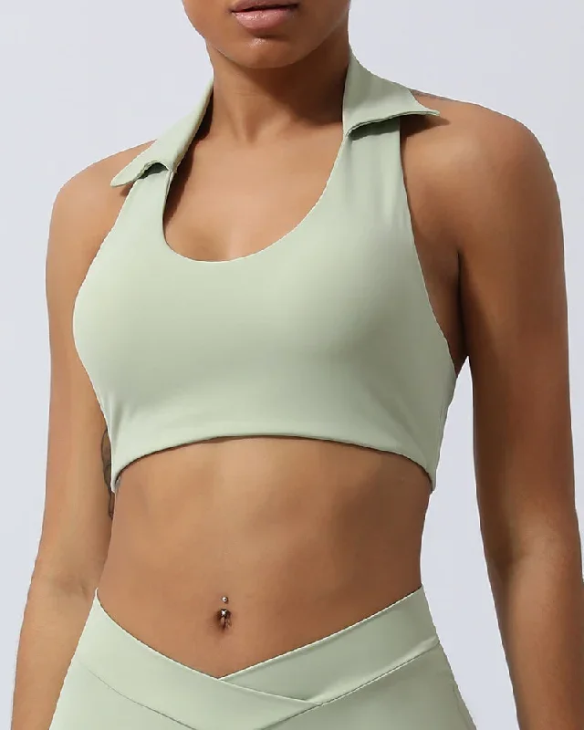 Women Lapel U Neck Running Sport Yoga Bra Green Blue Pink S-XL