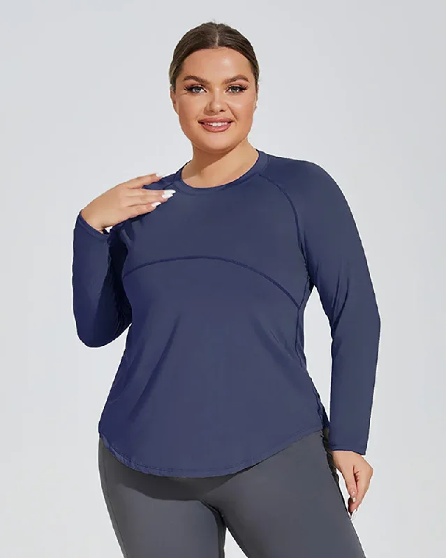 Women Long Sleeve Crew Neck Plus Size Yoga T-shirt Running Sports Top XL-4XL