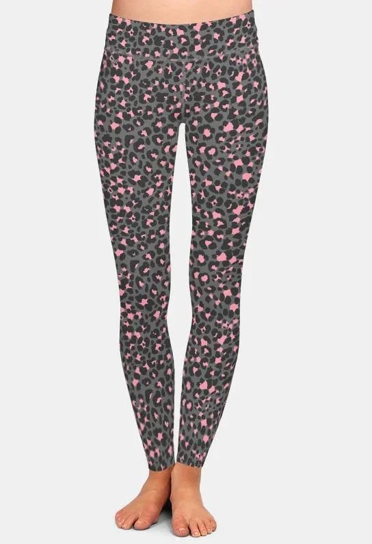 Womens 3D Grey/Pink Leopard Fitness Leggings