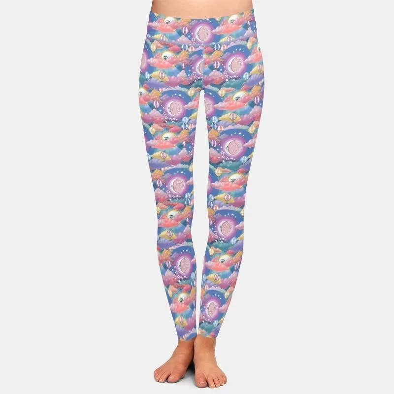 Womens 3D Sun, Moon & Balloons Printed Leggings