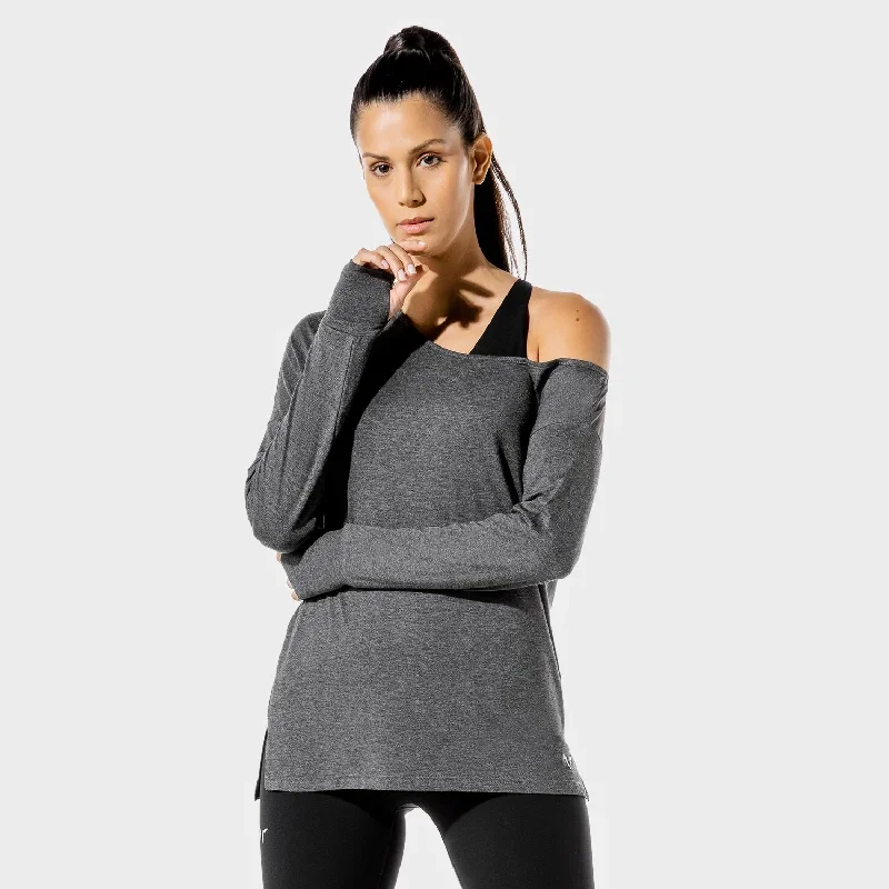 Women's Fitness - Asymmetric Top - Black Marl