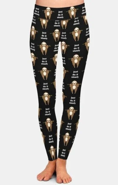 Womens Soft, Brushed Cute 3D Sloth Leggings