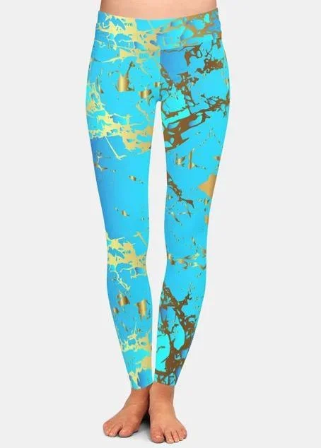 Womens Stunning Blue & Gold Flecks Leggings