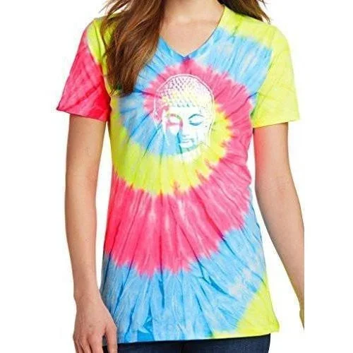 Womens Little Buddha Tie Dye V-neck Tee Shirt